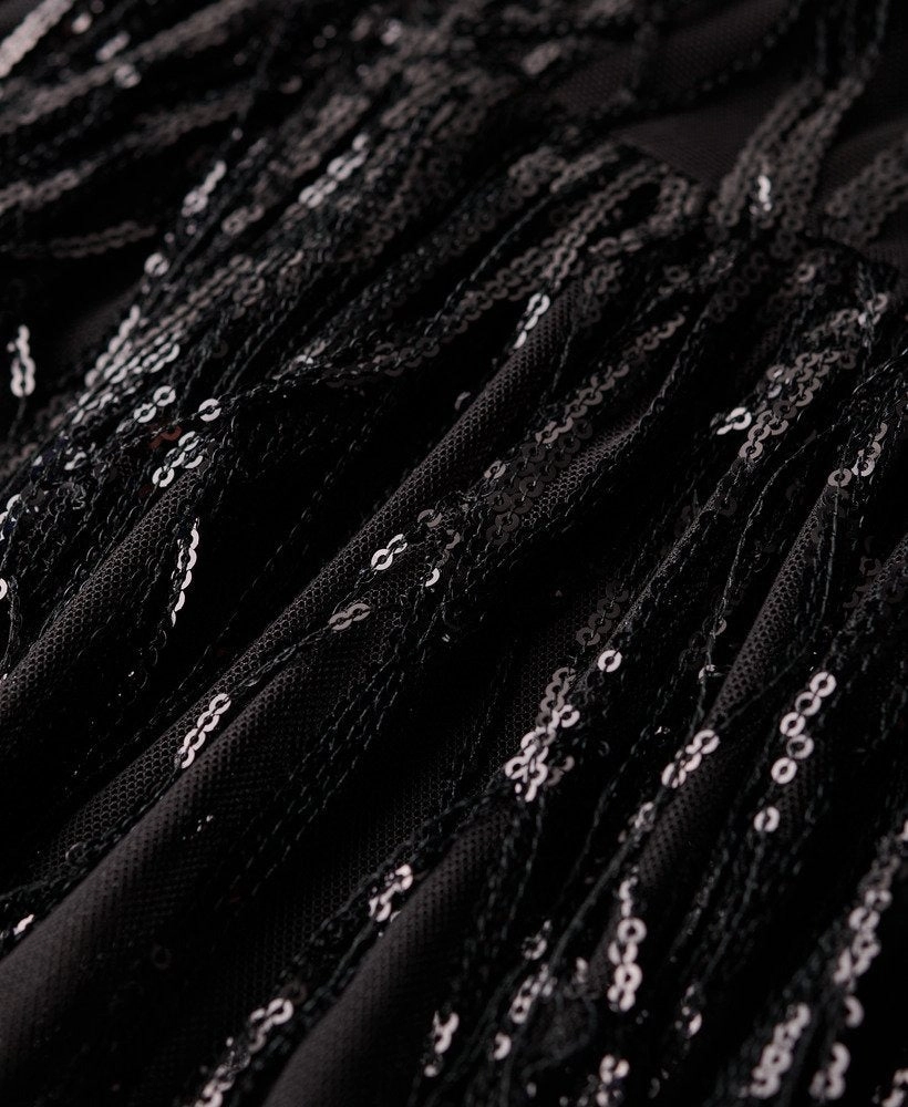 Volume Tiered Mesh Mini Dress | Tassle Black Sequin