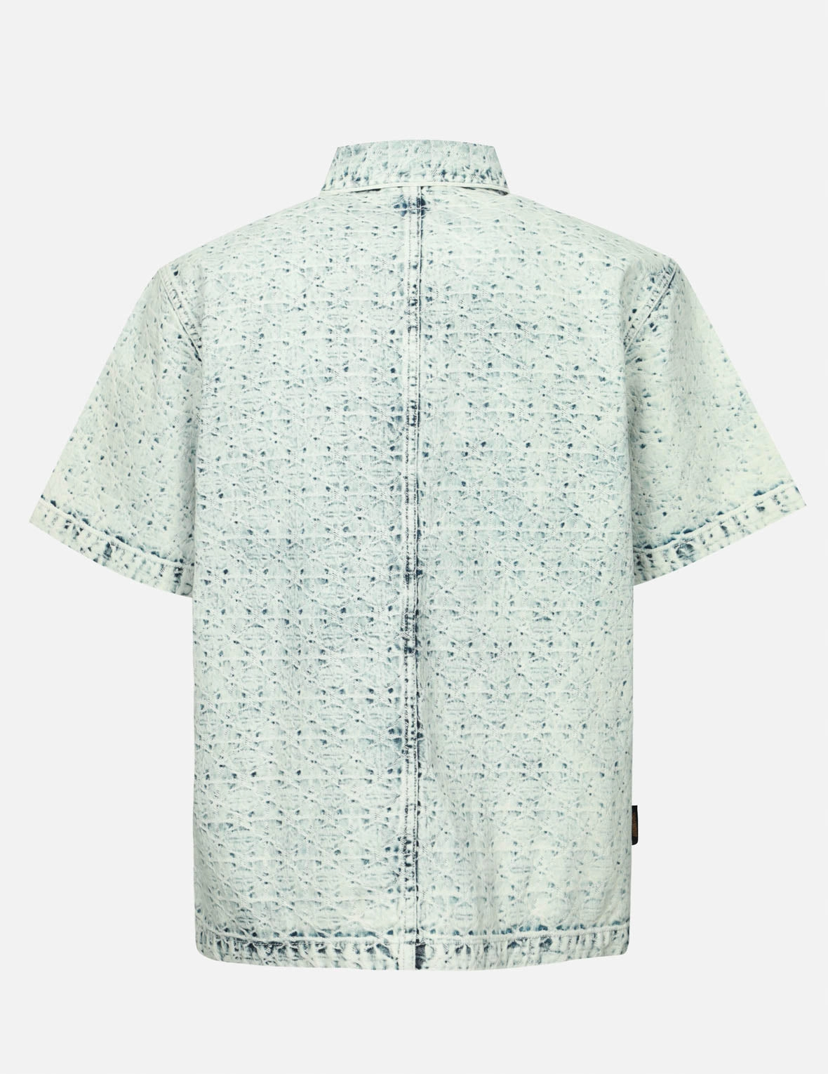 Washed Allover Kamon Jacquard and Seagull Embroidery Boxy Denim Shirt