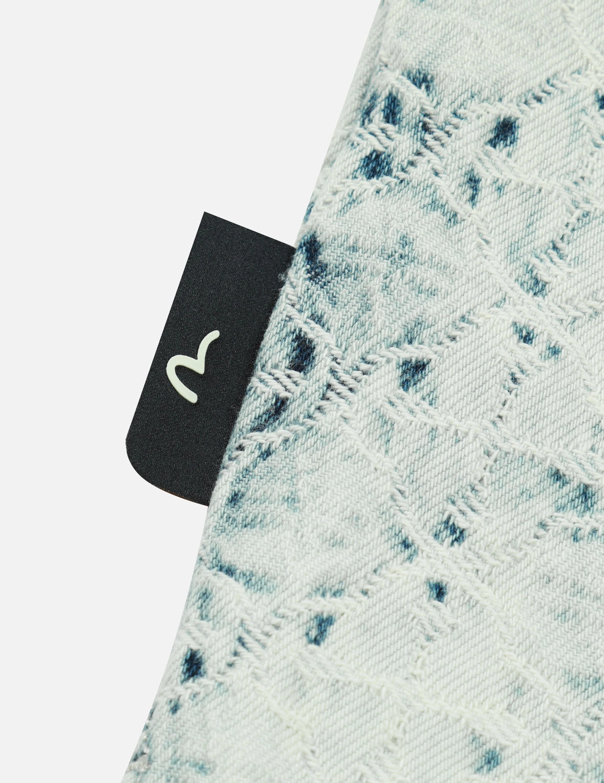 Washed Allover Kamon Jacquard and Seagull Embroidery Boxy Denim Shirt
