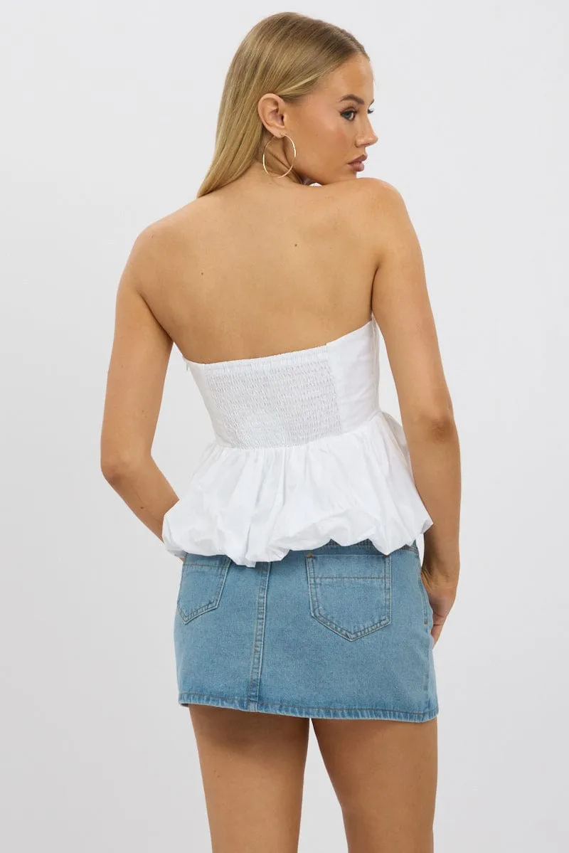 White Bubble Bandeau Top Strapless