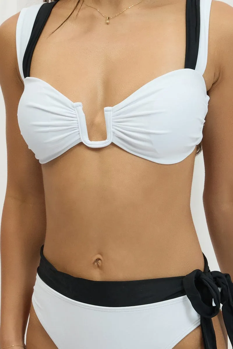 White Contrast Binding Bikini Set