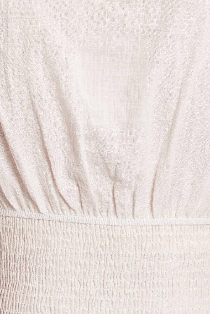 White Crop Top Short Sleeve Shirred Waist
