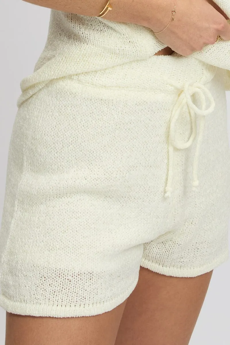 White Knit Shorts Elasticated Waist