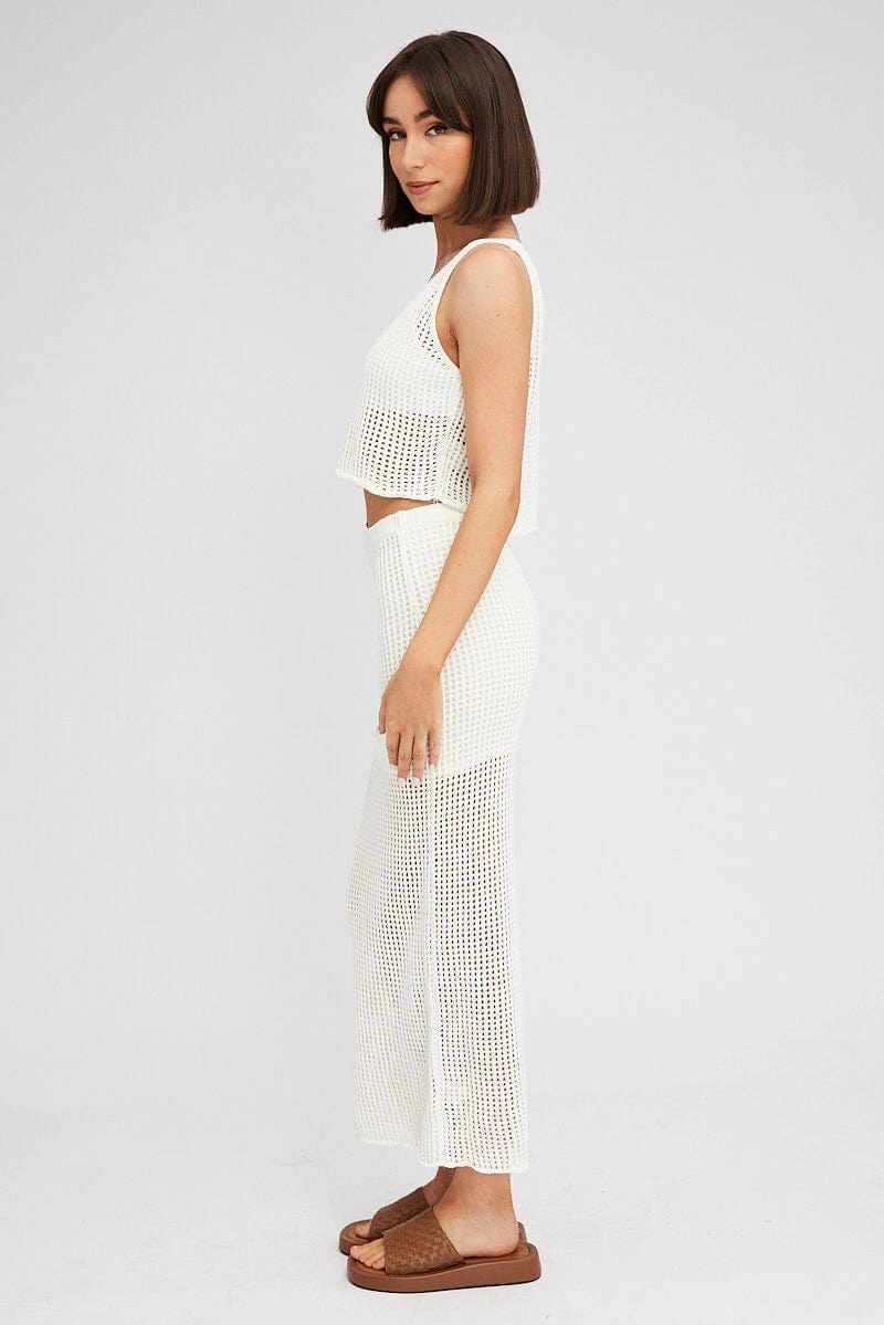 White Knit Skirt Midi Crochet