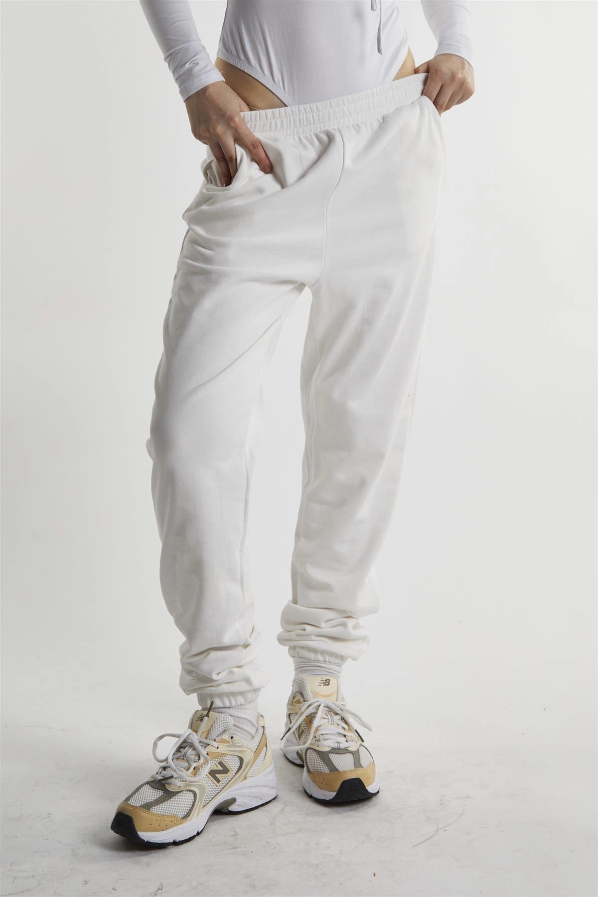 White Loopback Slouchy Fit Joggers