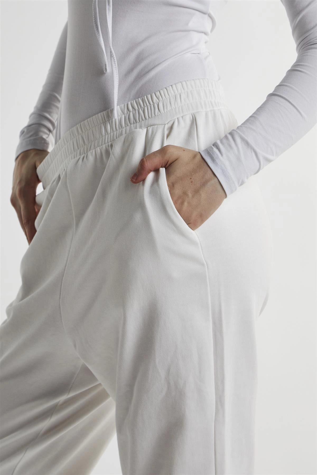 White Loopback Slouchy Fit Joggers