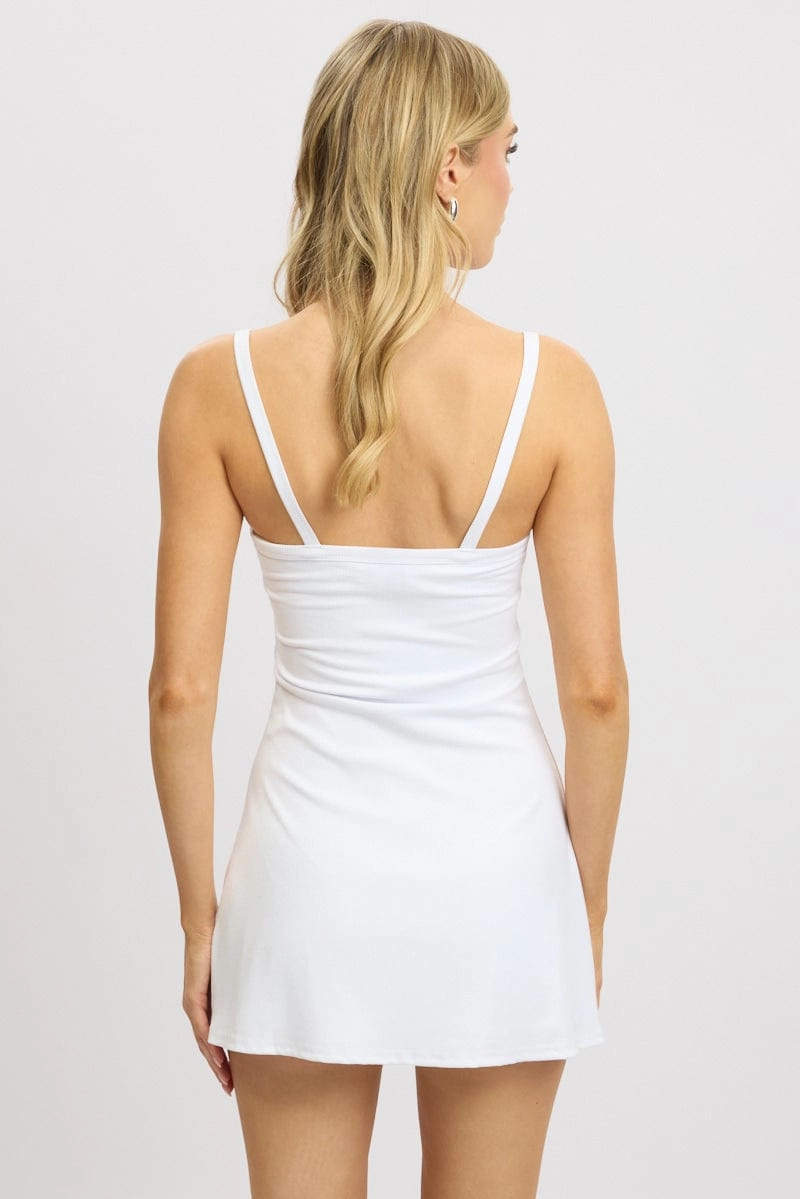 White Mini Dress Sleeveless Rib A-Line