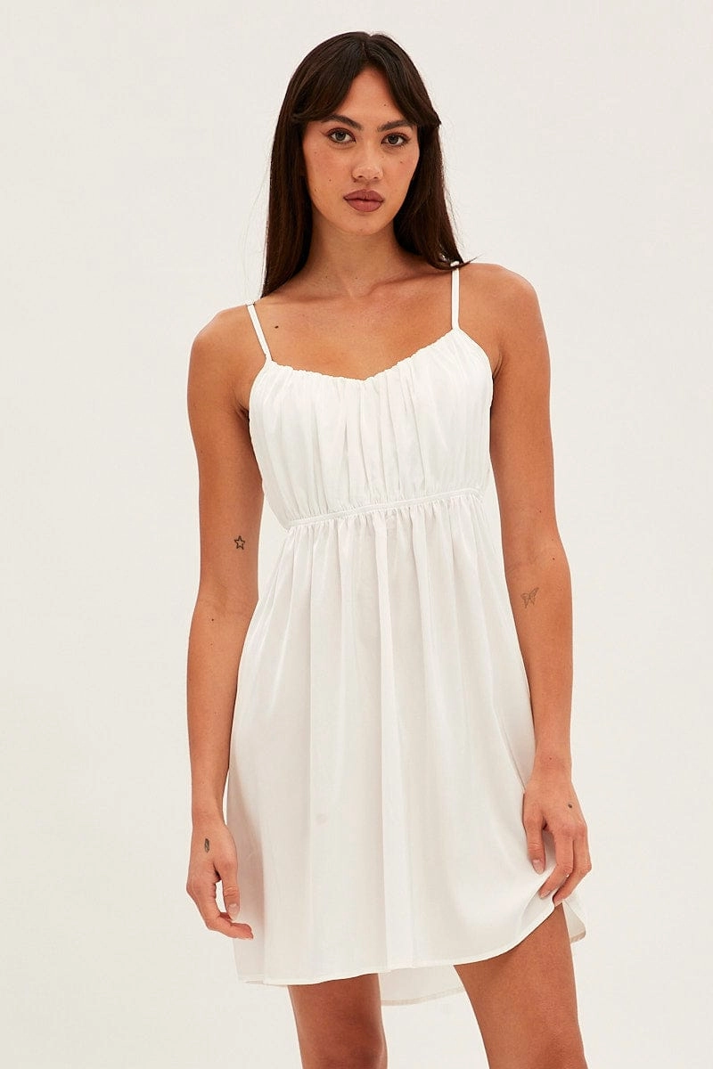 White Nightie Sleeveless Scoop Necksatin Slip Dress