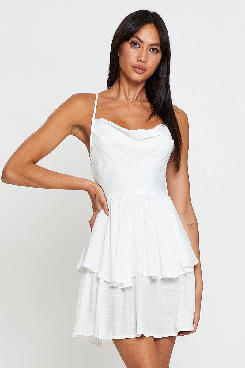White Playsuit Cowl Neck