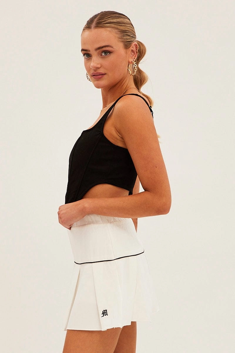 White Pleated Tennis Mini Skort Skirt