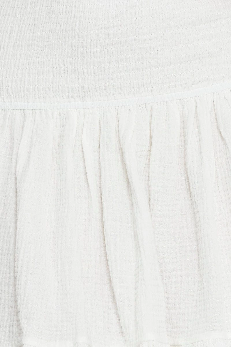 White Shirred Skater Skirt