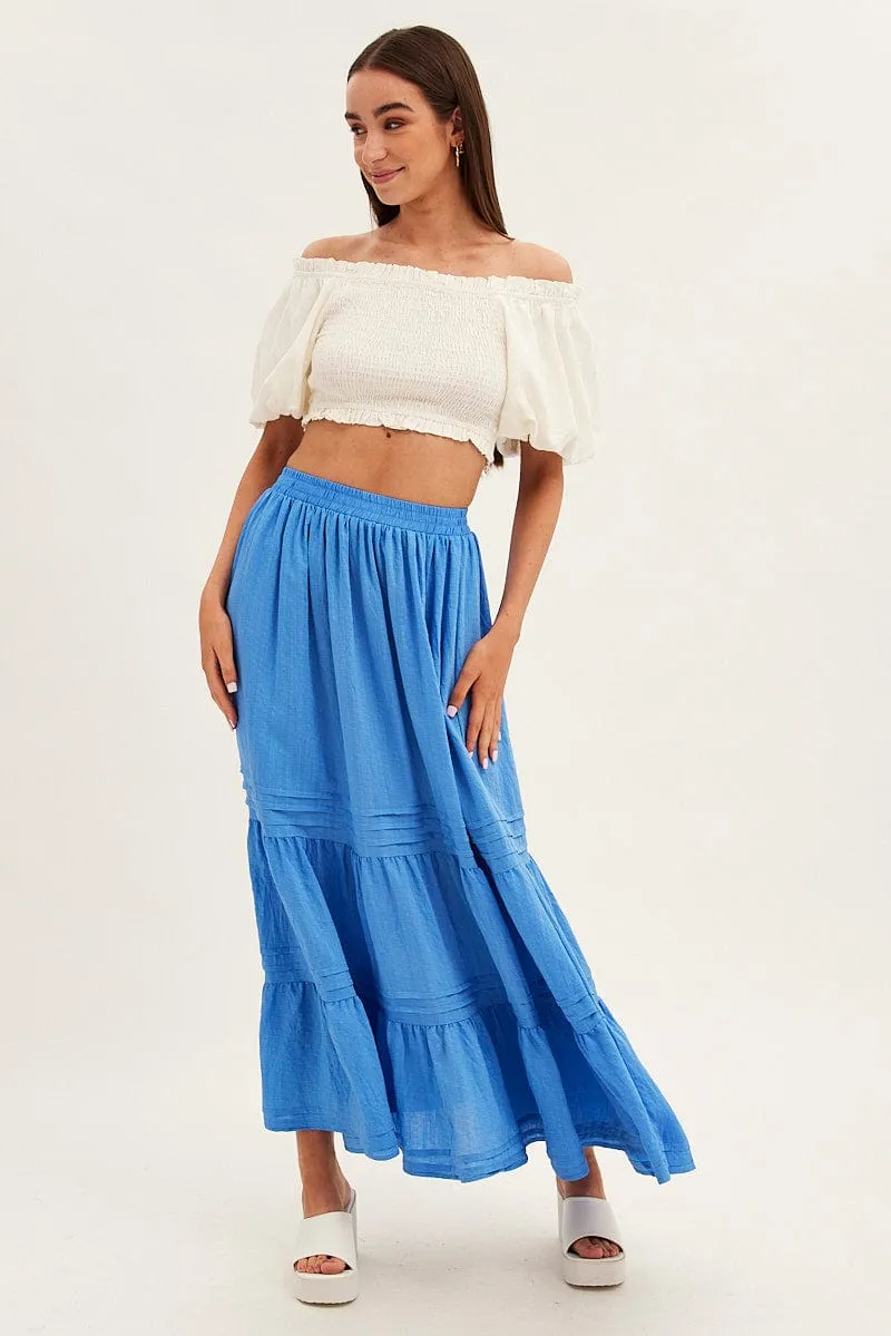 White Shirred Top Volume Short Sleeve Crop Linen Blend