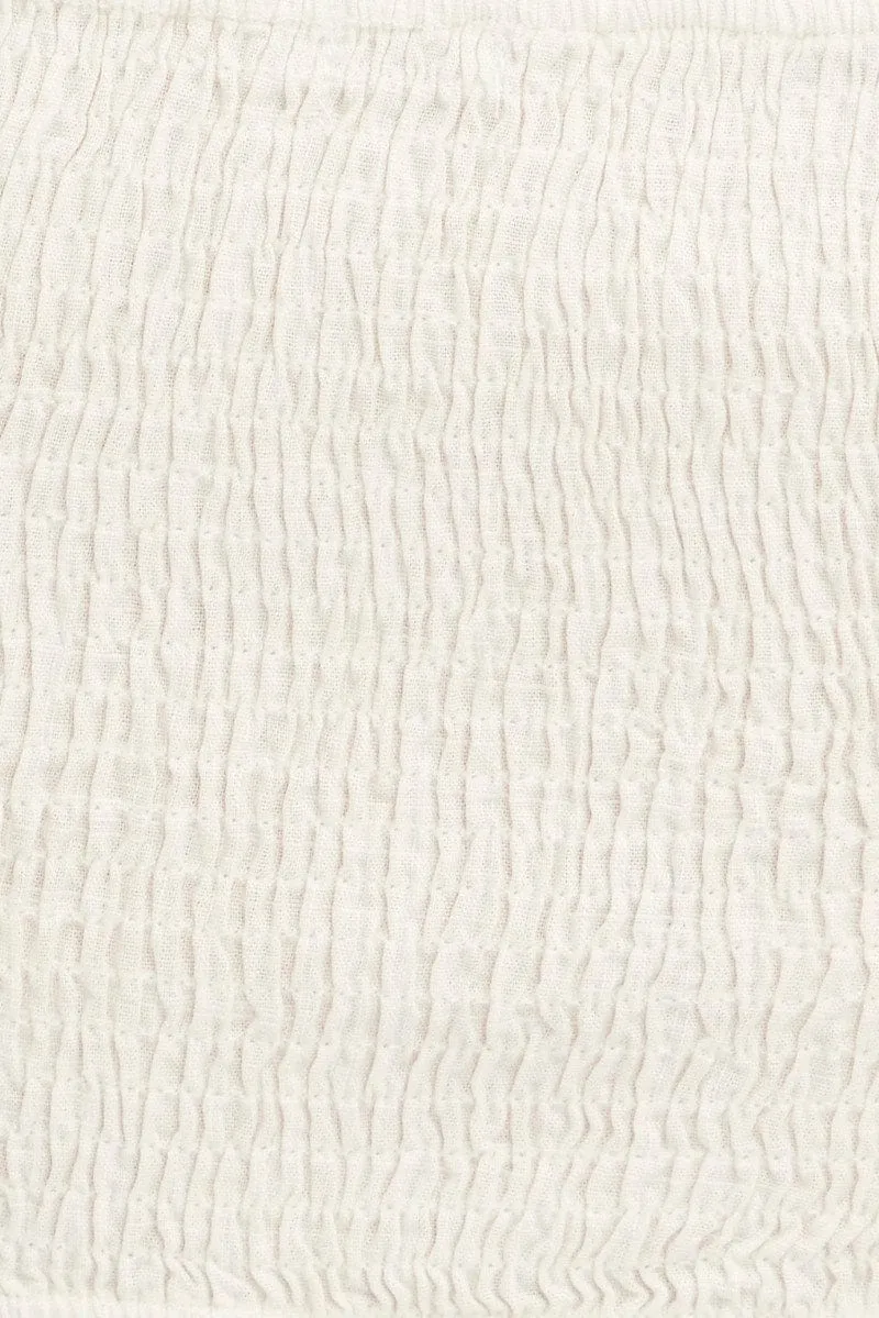 White Shirred Top Volume Short Sleeve Crop Linen Blend