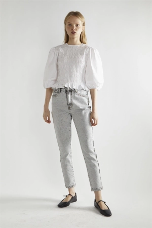 White Shirred Top