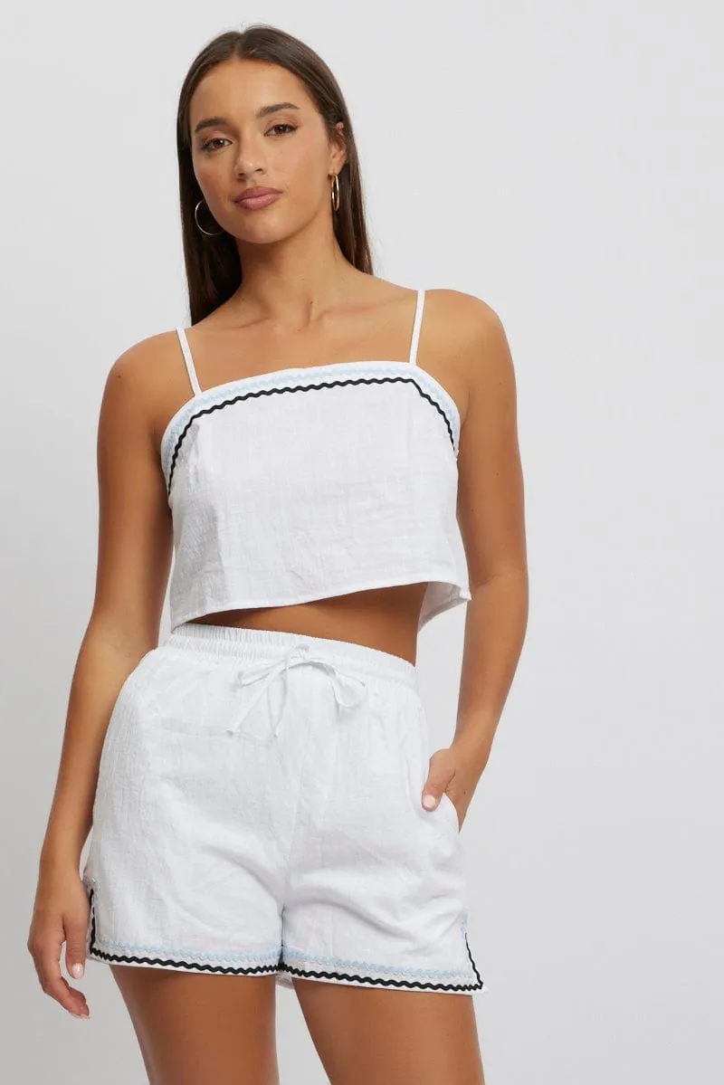 White Shorts Elasticated Waist Ric Rac
