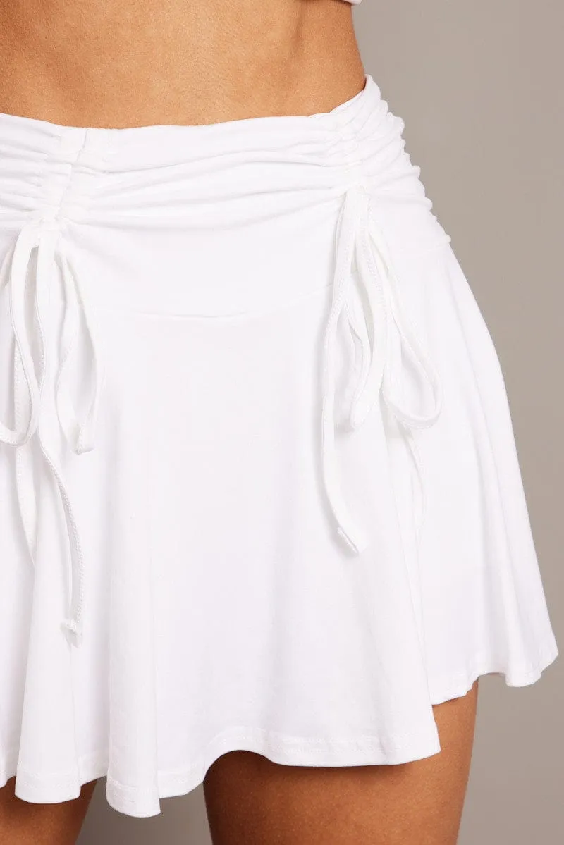 White Skater Skort Skirt Mid Rise Ruched Details Supersoft Min