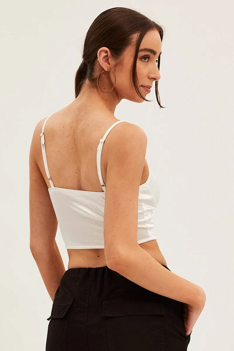 White Solid Boned Corset Top