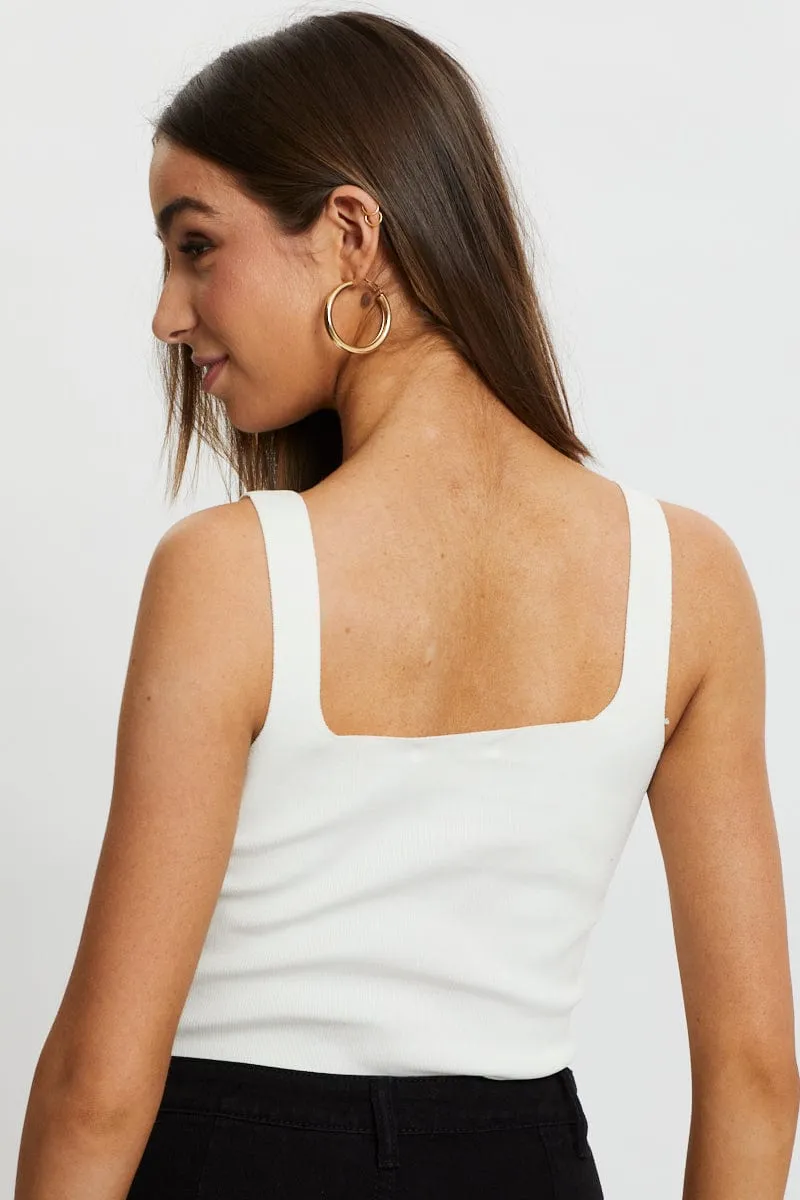 White Square Neck Knit
