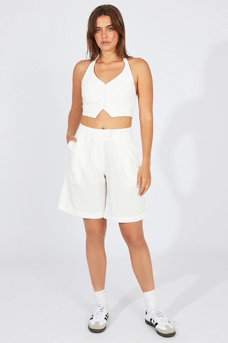 White Tailored Longline Mid Rise Short