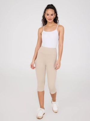 Wide Waistband Capri Pants With Slit Hem