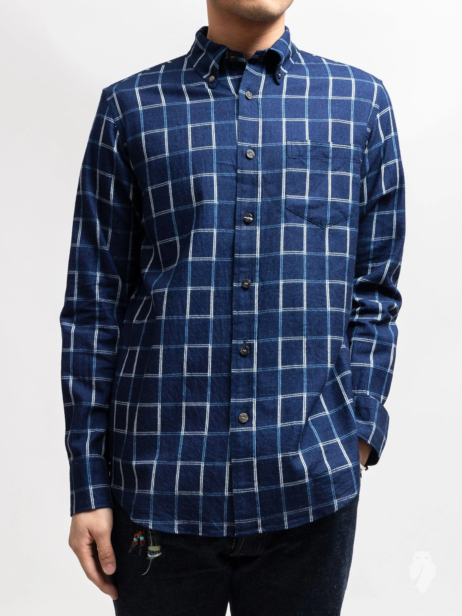 Windowpane Flannel Button-Down Shirt in Indigo