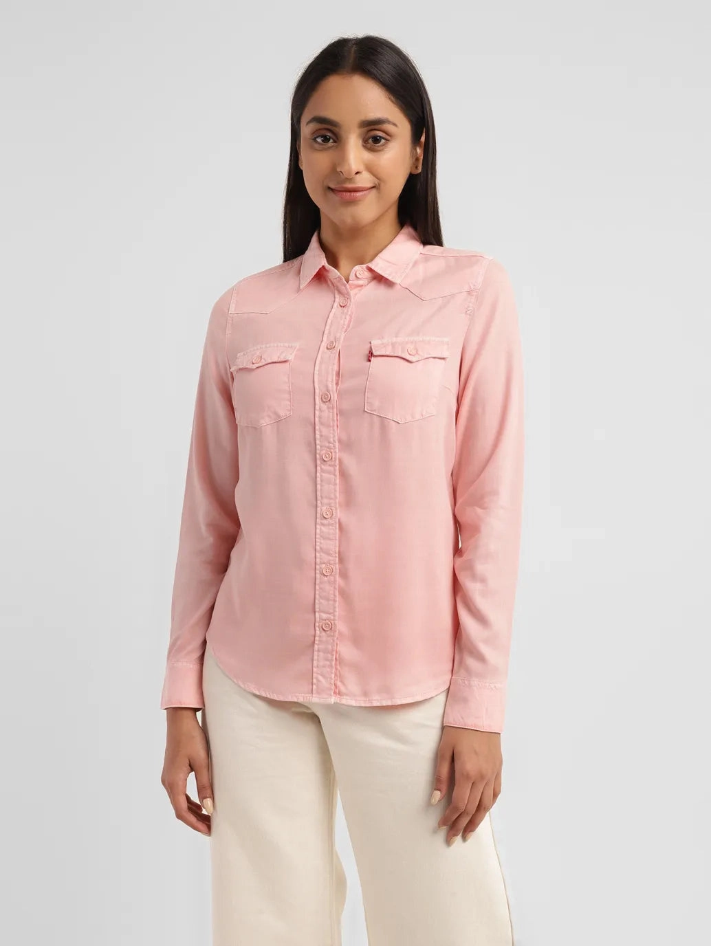 Women's Solid Spread Collar Shirt