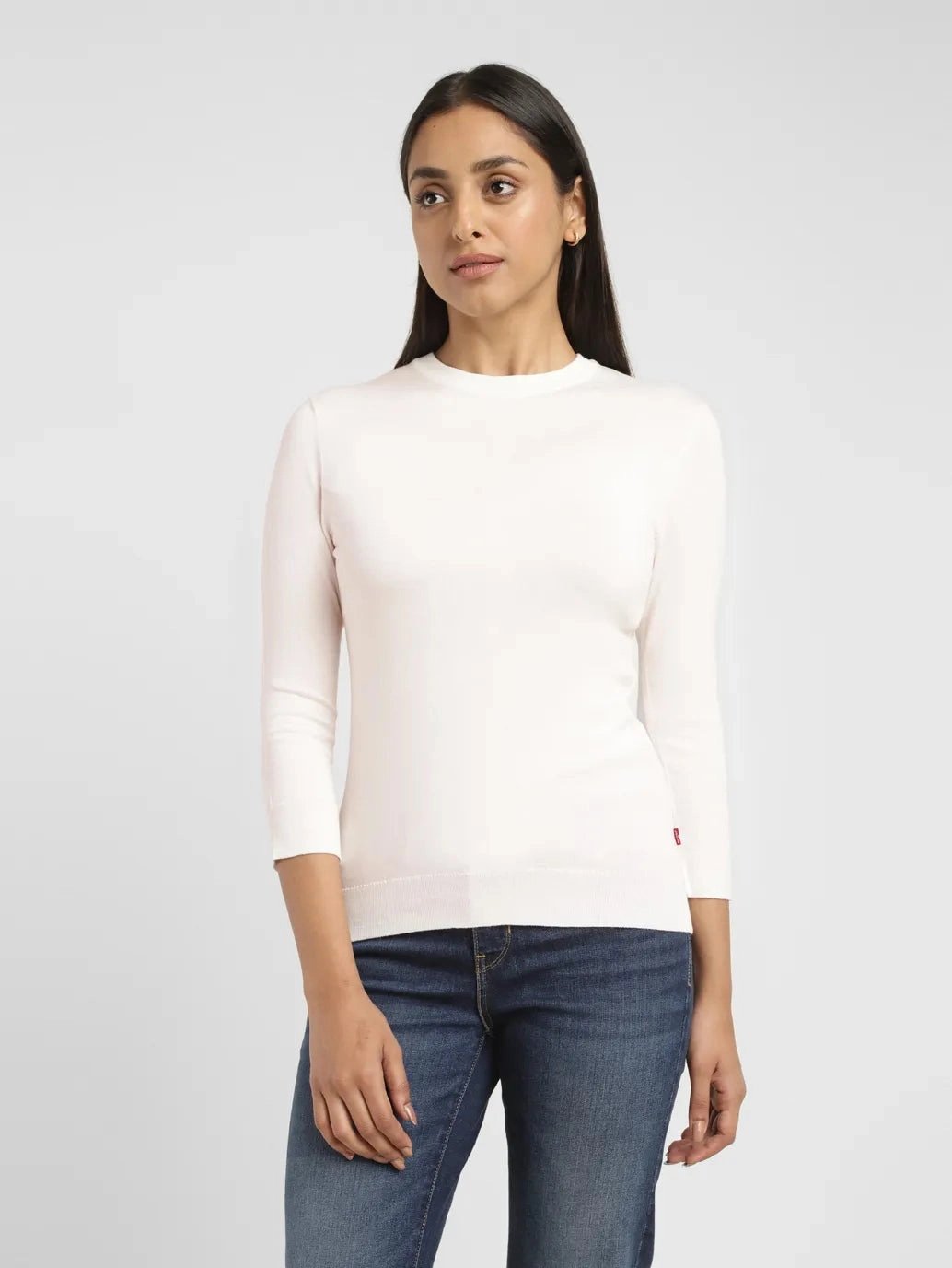 Women's Solid White Crew Neck Sweater