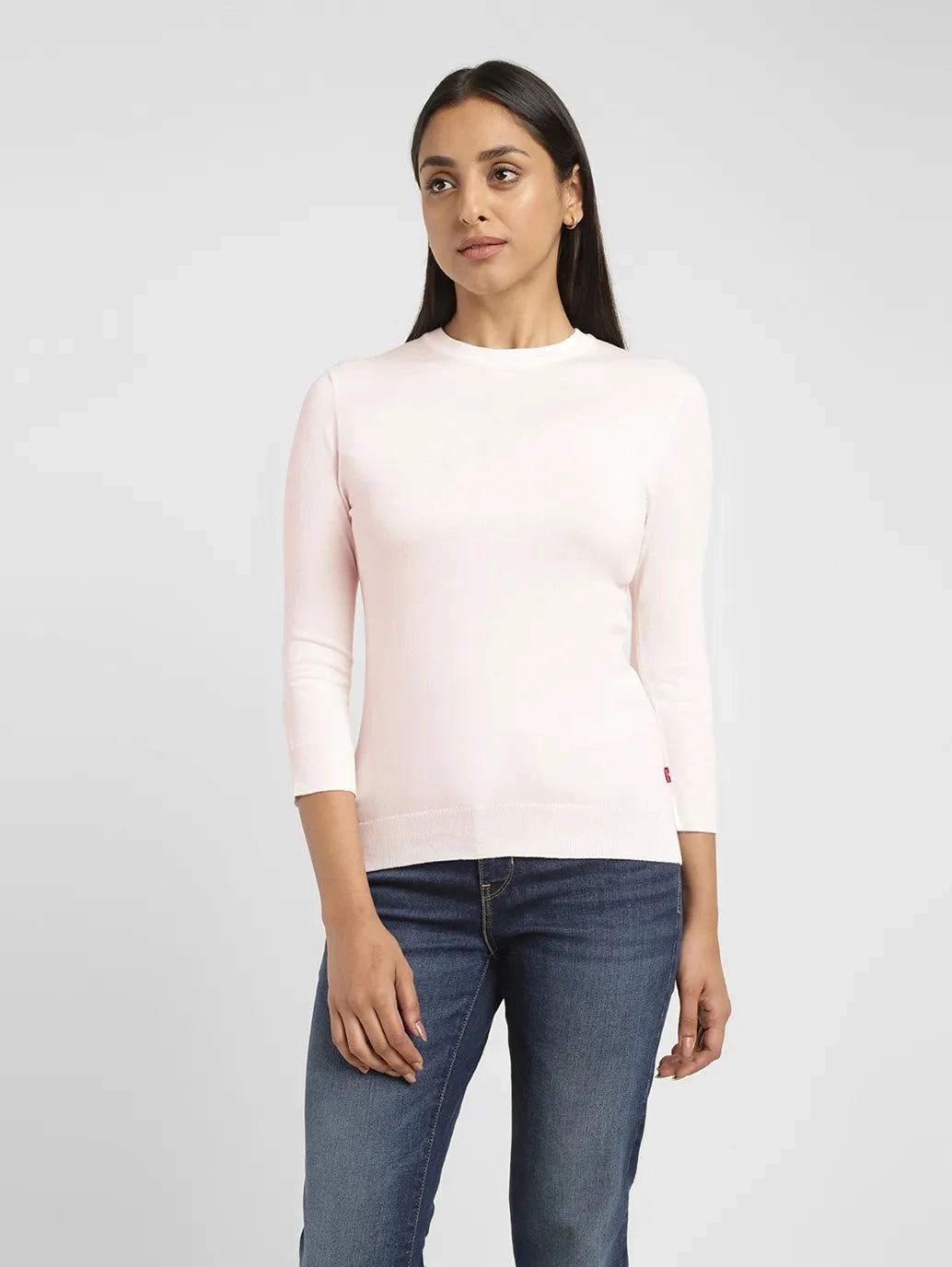 Women's Solid White Crew Neck Sweater