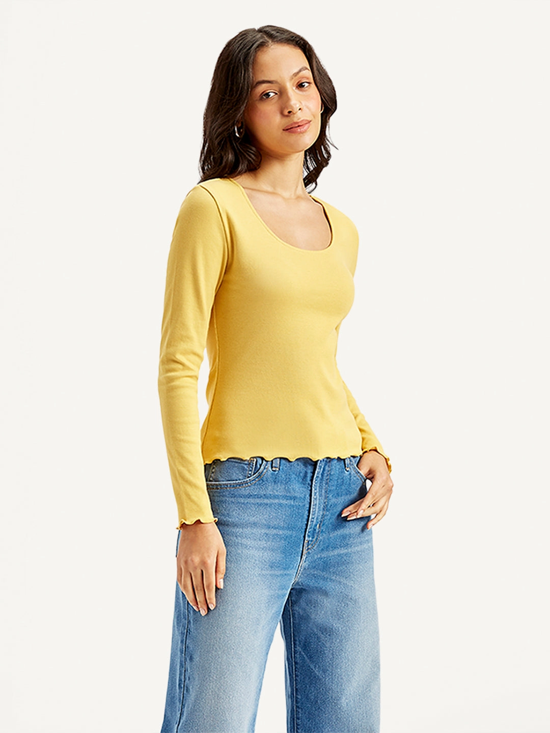 Women's Solid Yellow Scoop Neck Top