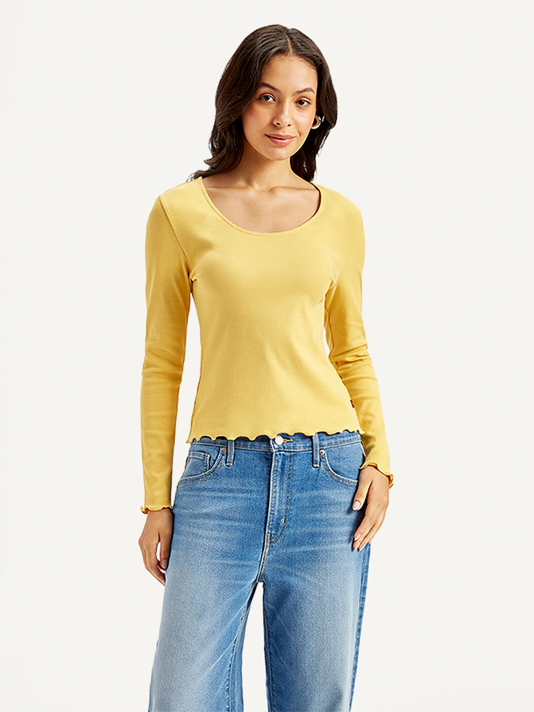Women's Solid Yellow Scoop Neck Top