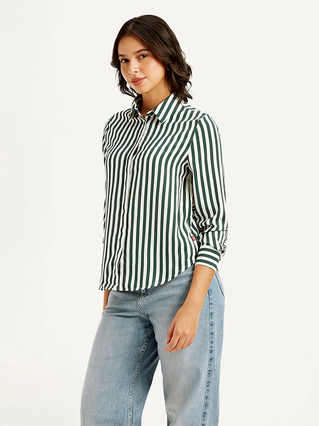 Women's Striped Spread Collar Shirt
