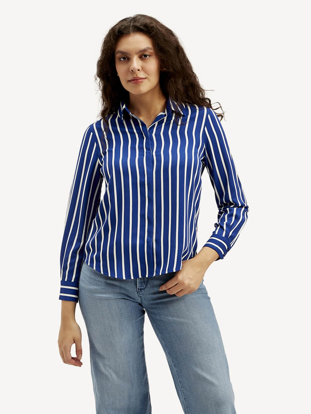 Women's Striped Spread Collar Shirt