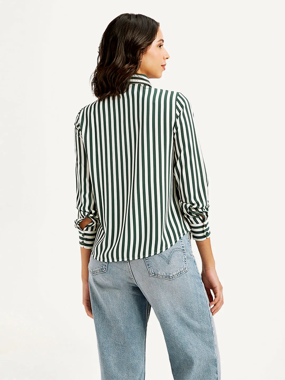 Women's Striped Spread Collar Shirt