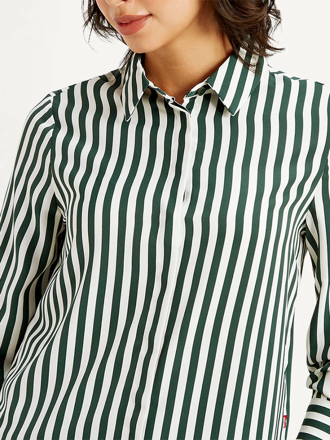 Women's Striped Spread Collar Shirt