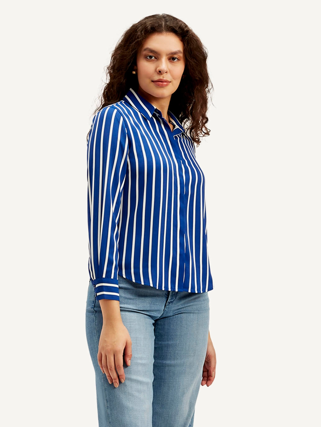 Women's Striped Spread Collar Shirt