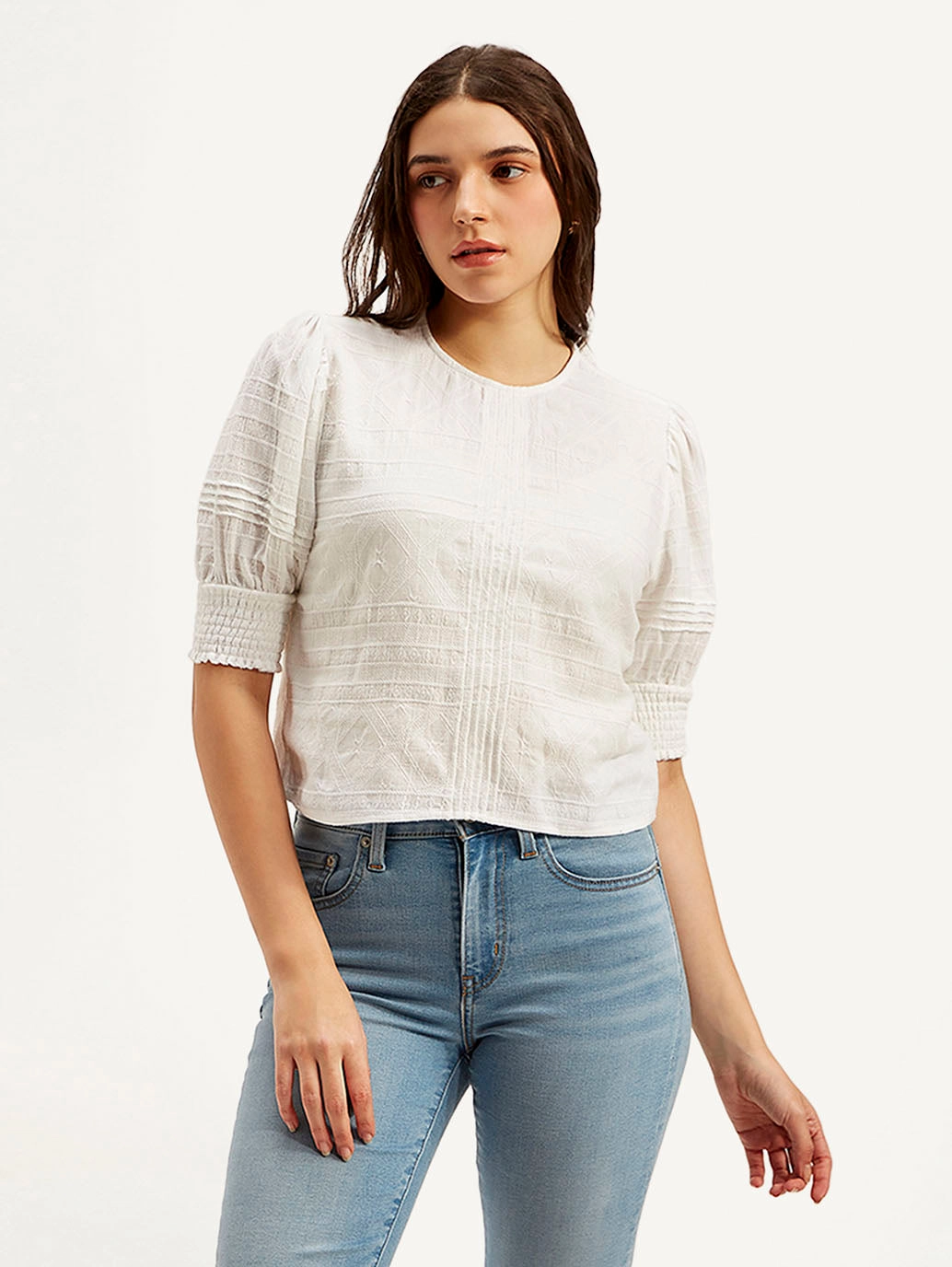 Women's Textured Black Round Neck Top