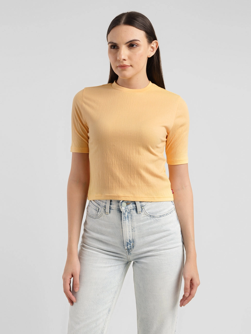 Women's Textured Crew Neck Cropped T-shirt