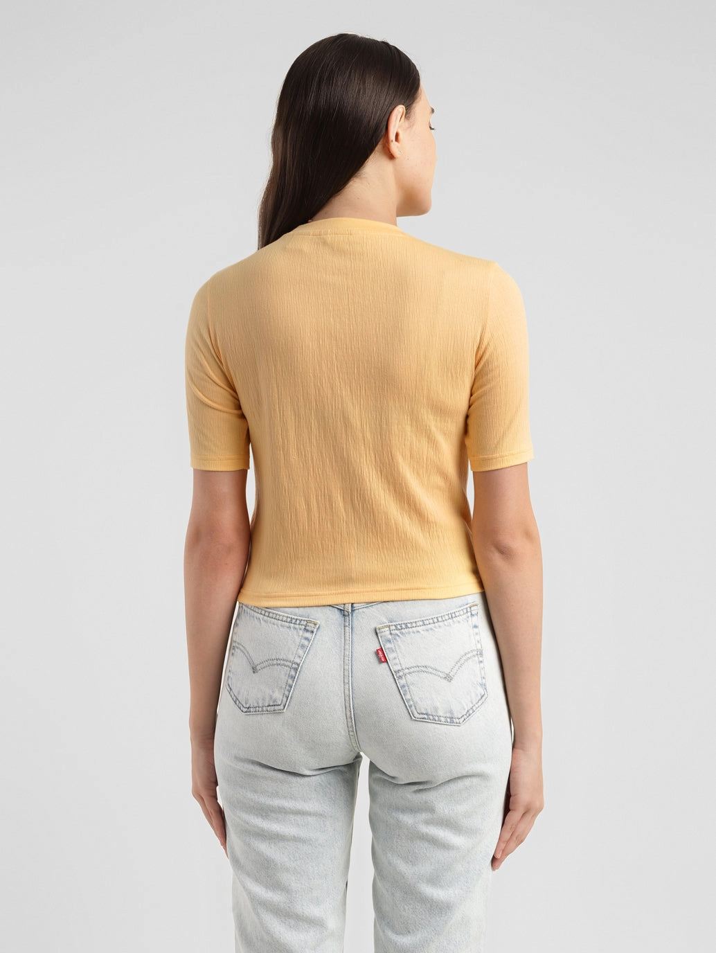 Women's Textured Crew Neck Cropped T-shirt