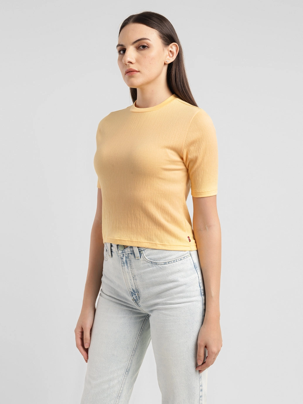 Women's Textured Crew Neck Cropped T-shirt