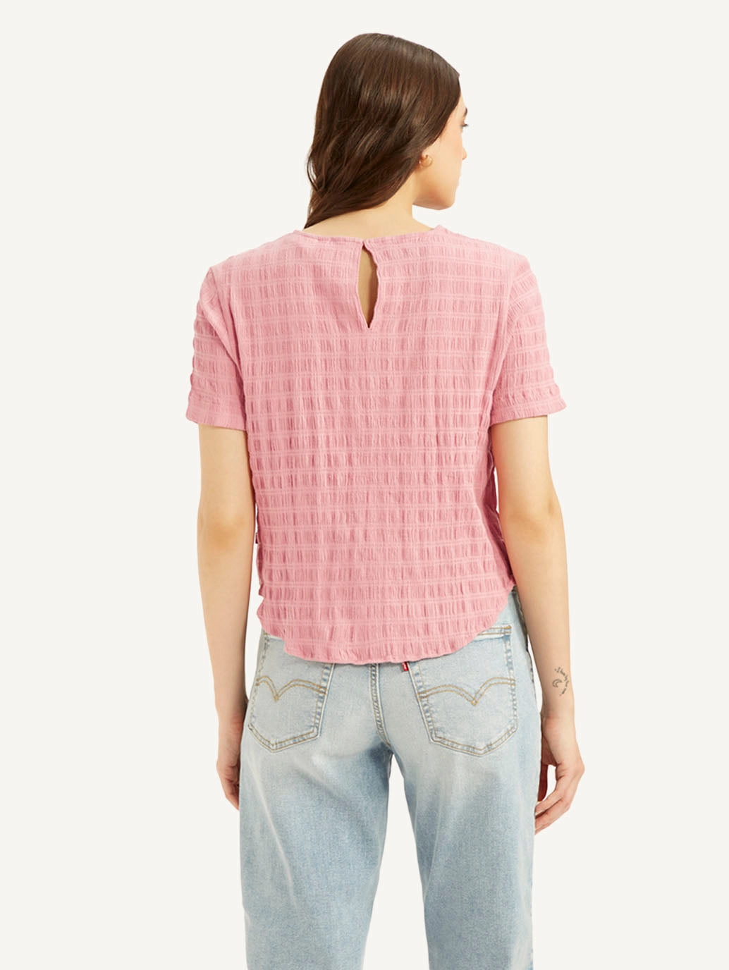 Women's Textured Pink Round Neck Top