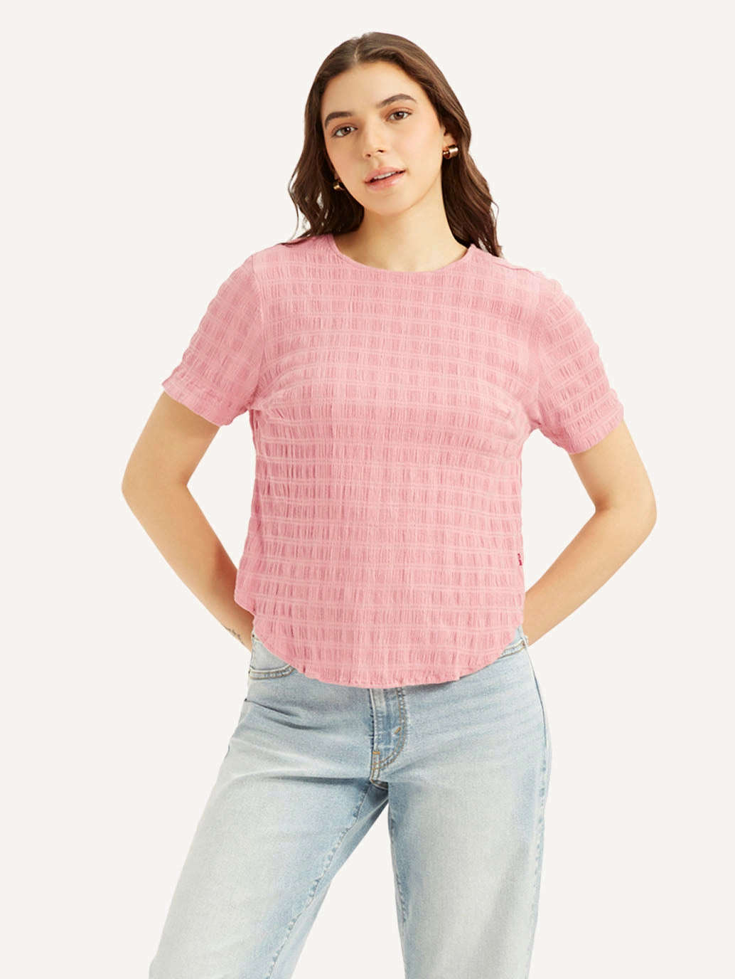 Women's Textured Pink Round Neck Top