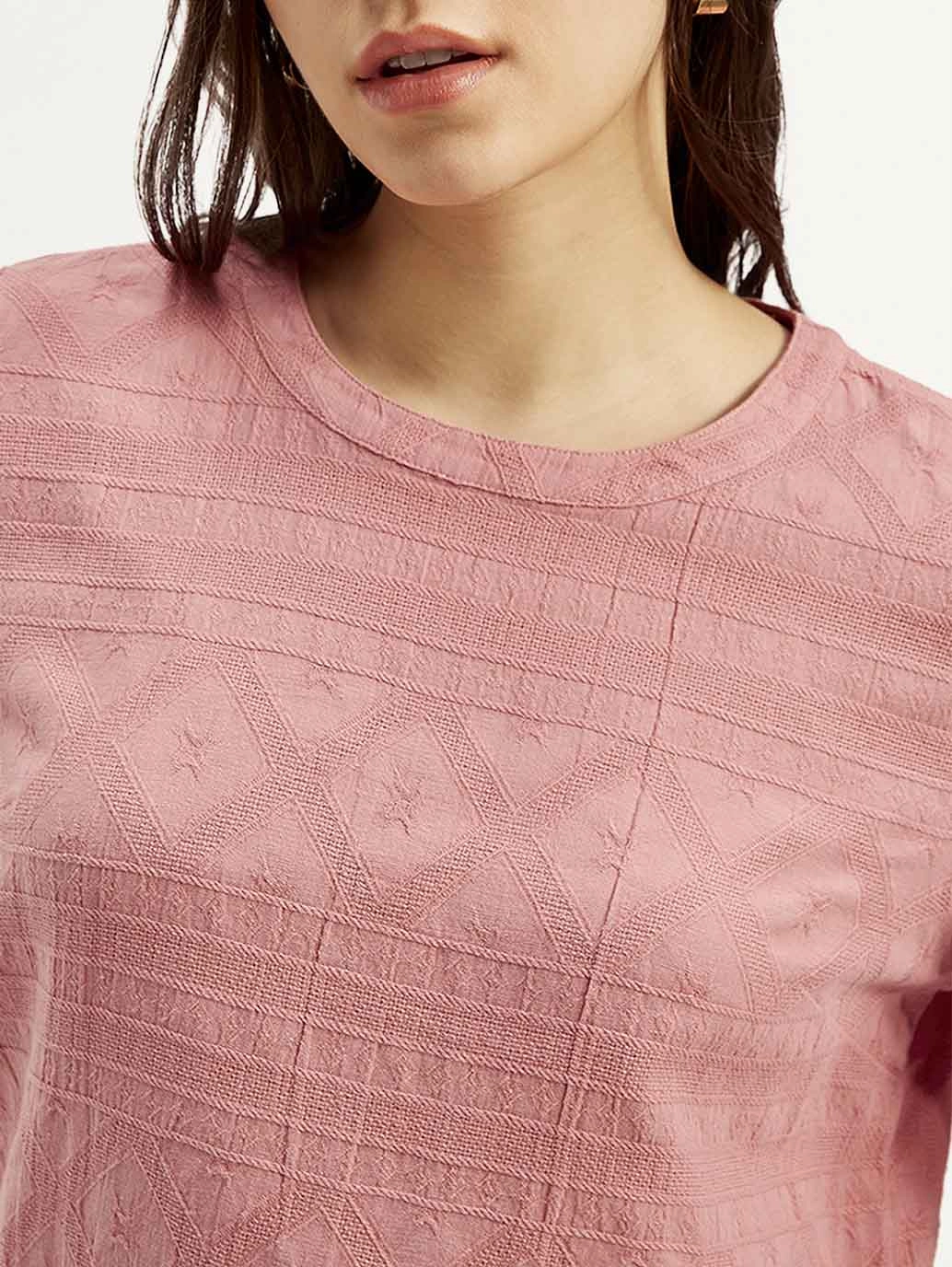 Women's Textured Pink Round Neck Top