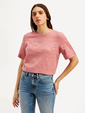 Women's Textured Pink Round Neck Top