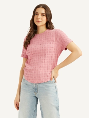 Women's Textured Pink Round Neck Top