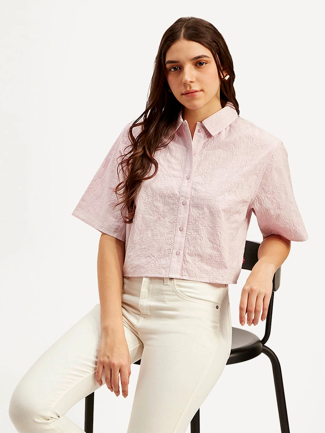 Women's Textured Spread Collar Shirt