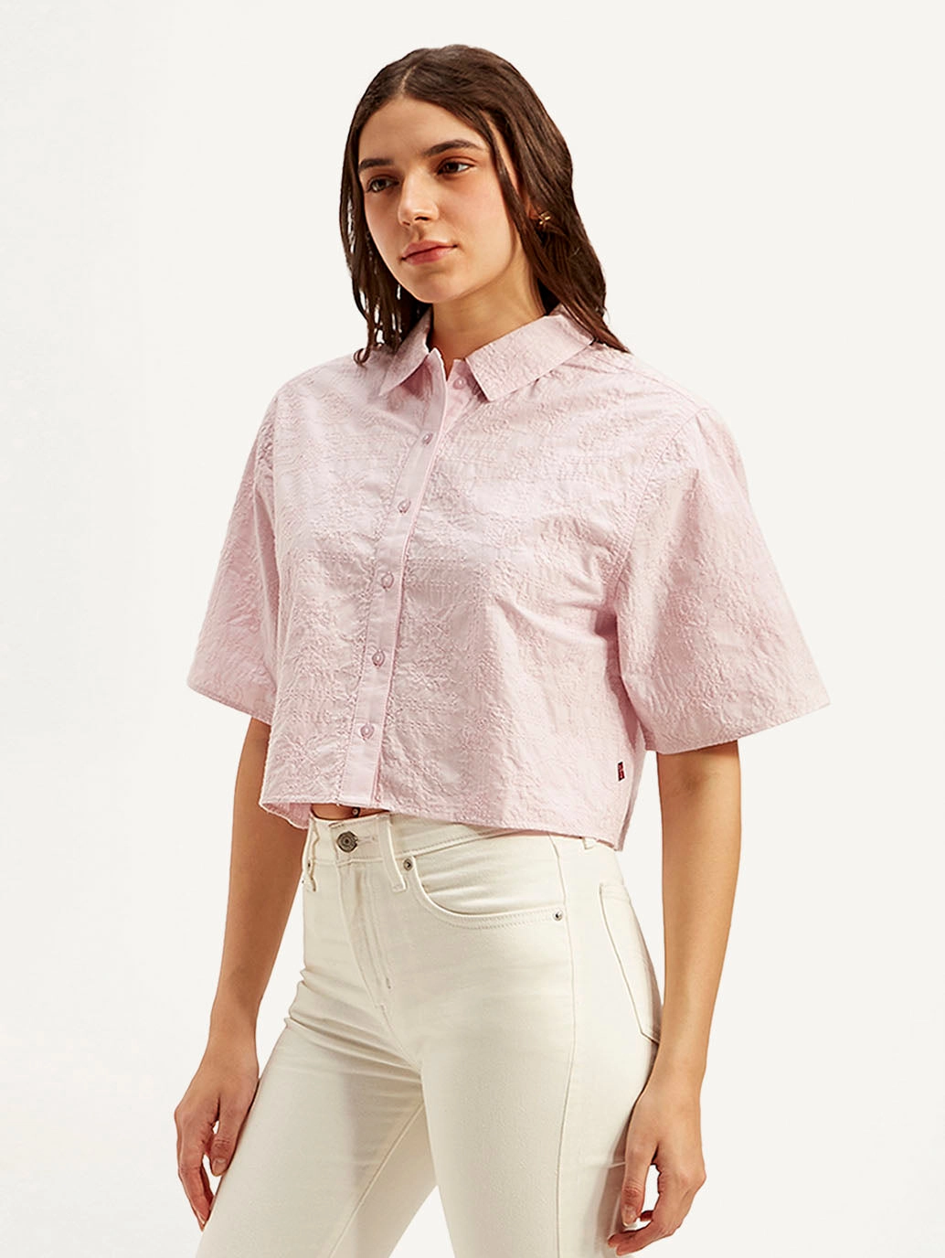 Women's Textured Spread Collar Shirt