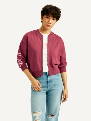 Women's Typographic Burgundy Bomber Jacket