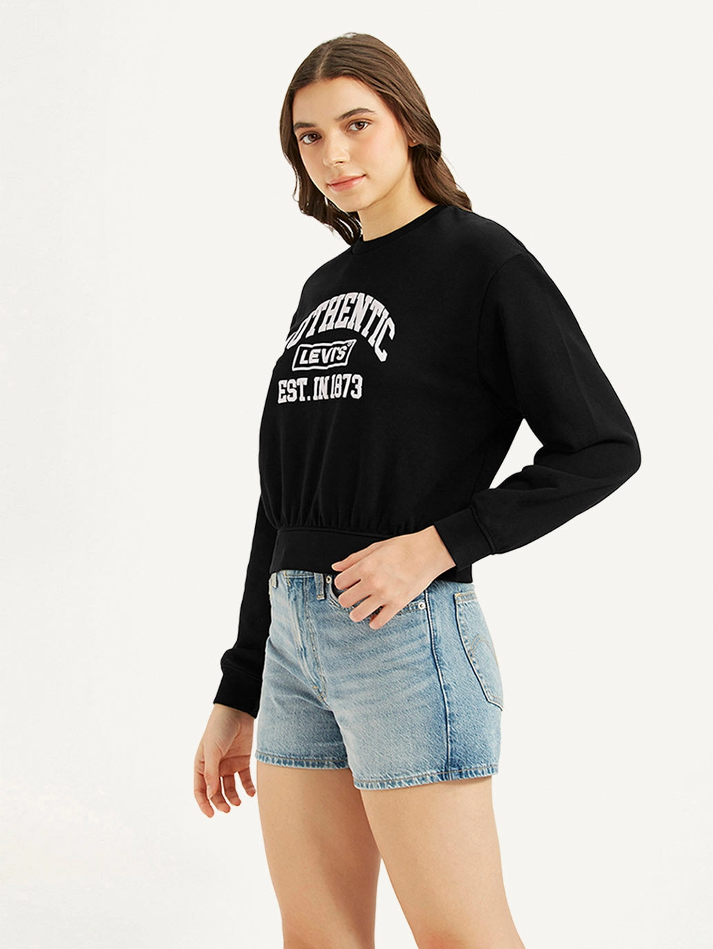 Women's Typography Black Crew Neck Sweatshirt