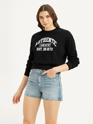 Women's Typography Black Crew Neck Sweatshirt