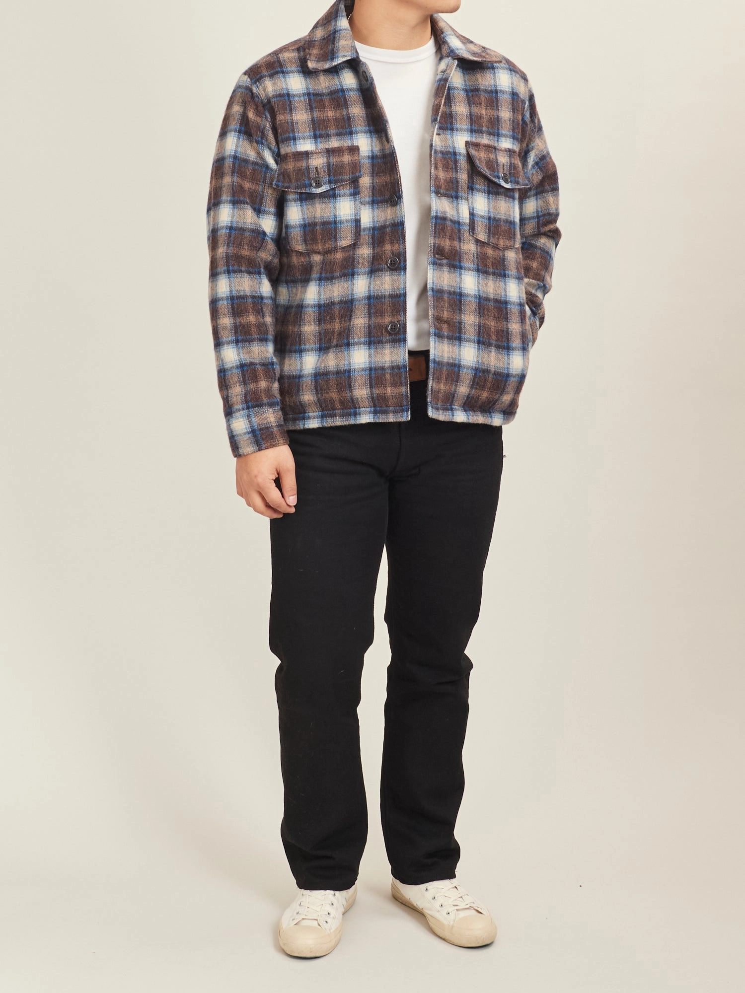 Wool CPO Shirt Jacket in Brown Plaid
